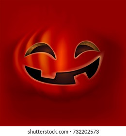 Halloween Pumpkin face on Red background. Cute pumpkin face. Vector illustration.