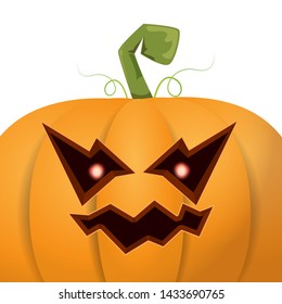 Halloween pumpkin with face on white background. Vector cartoon Illustration of Carved pumpkin into jack-o-lanterns for halloween banners and posters