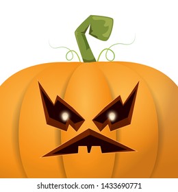 Halloween pumpkin with face on white background. Vector cartoon Illustration of Carved pumpkin into jack-o-lanterns for halloween banners and posters