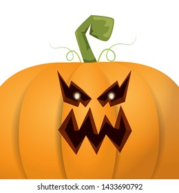 Halloween pumpkin with face on white background. Vector cartoon Illustration of Carved pumpkin into jack-o-lanterns for halloween banners and posters