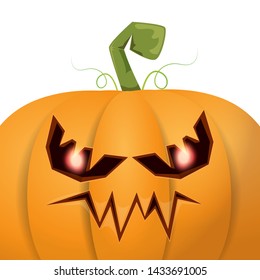 Halloween pumpkin with face on white background. Vector cartoon Illustration of Carved pumpkin into jack-o-lanterns for halloween banners and posters