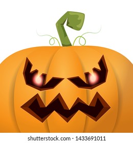 Halloween pumpkin with face on white background. Vector cartoon Illustration of Carved pumpkin into jack-o-lanterns for halloween banners and posters