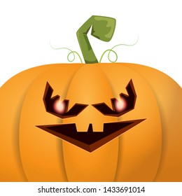 Halloween pumpkin with face on white background. Vector cartoon Illustration of Carved pumpkin into jack-o-lanterns for halloween banners and posters