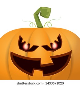 Halloween pumpkin with face on white background. Vector cartoon Illustration of Carved pumpkin into jack-o-lanterns for halloween banners and posters