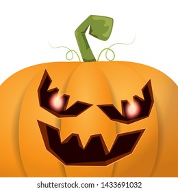 Halloween pumpkin with face on white background. Vector cartoon Illustration of Carved pumpkin into jack-o-lanterns for halloween banners and posters