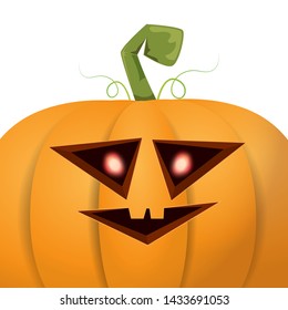 Halloween pumpkin with face on white background. Vector cartoon Illustration of Carved pumpkin into jack-o-lanterns for halloween banners and posters