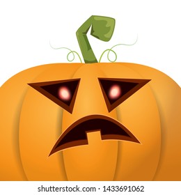 Halloween pumpkin with face on white background. Vector cartoon Illustration of Carved pumpkin into jack-o-lanterns for halloween banners and posters