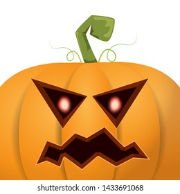 Halloween pumpkin with face on white background. Vector cartoon Illustration of Carved pumpkin into jack-o-lanterns for halloween banners and posters