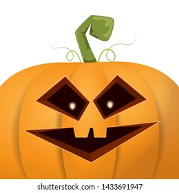 Halloween pumpkin with face on white background. Vector cartoon Illustration of Carved pumpkin into jack-o-lanterns for halloween banners and posters