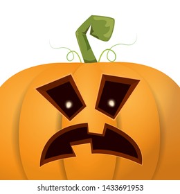 Halloween pumpkin with face on white background. Vector cartoon Illustration of Carved pumpkin into jack-o-lanterns for halloween banners and posters