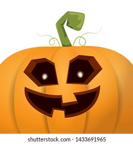 Halloween pumpkin with face on white background. Vector cartoon Illustration of Carved pumpkin into jack-o-lanterns for halloween banners and posters