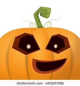 Halloween pumpkin with face on white background. Vector cartoon Illustration of Carved pumpkin into jack-o-lanterns for halloween banners and posters