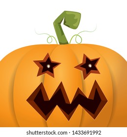 Halloween pumpkin with face on white background. Vector cartoon Illustration of Carved pumpkin into jack-o-lanterns for halloween banners and posters