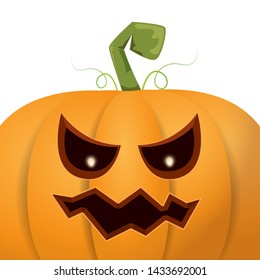 Halloween pumpkin with face on white background. Vector cartoon Illustration of Carved pumpkin into jack-o-lanterns for halloween banners and posters