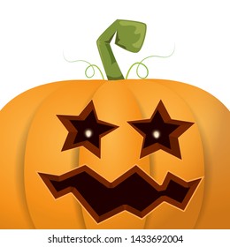 Halloween pumpkin with face on white background. Vector cartoon Illustration of Carved pumpkin into jack-o-lanterns for halloween banners and posters