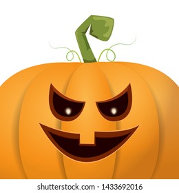 Halloween pumpkin with face on white background. Vector cartoon Illustration of Carved pumpkin into jack-o-lanterns for halloween banners and posters