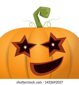 Halloween pumpkin with face on white background. Vector cartoon Illustration of Carved pumpkin into jack-o-lanterns for halloween banners and posters