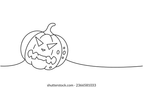 Halloween pumpkin face one line continuous drawing. Halloween pumpkin face continuous one line illustration. Vector illustration.