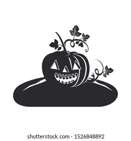 halloween pumpkin with face scene vector illustration design