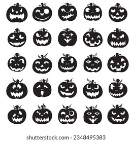 Halloween Pumpkin Face set on white background.