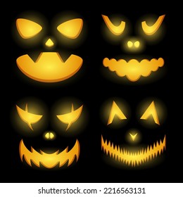 Halloween Pumpkin Face set, Vector illustration