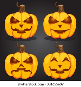 Halloween Pumpkin Face Set. Vector Illustration