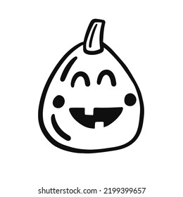 Halloween Pumpkin with Face Shape Element. Hand Drawn Cute Jack Lantern Silhouette, Isolated on White Background. Vector Illustration, Monochrome Doodle Style Line art.