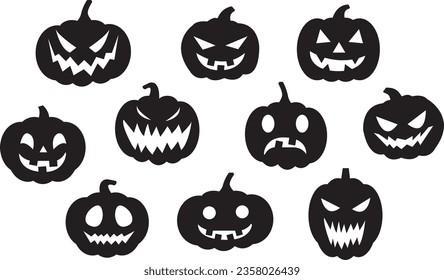 halloween pumpkin face silhouette icon symbol set scary spooky horror vector graphic design cartoon illustration	