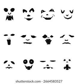 Halloween Pumpkin Face Silhouette Vector Set