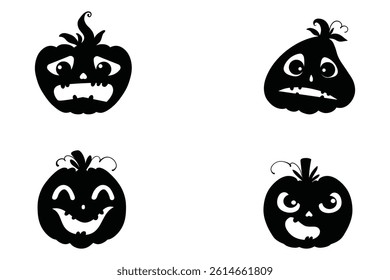 Halloween Pumpkin Face Symbols Spooky Silhouette Vector Set


