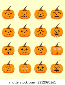 halloween pumpkin face theme set. cute pumpkin emot set