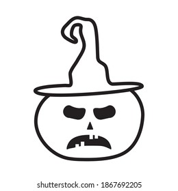 halloween pumpkin face with witch hat vector illustration design