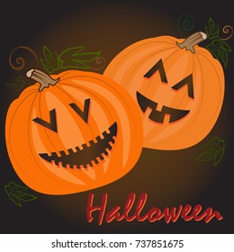 Halloween pumpkin faces in dark and text svg