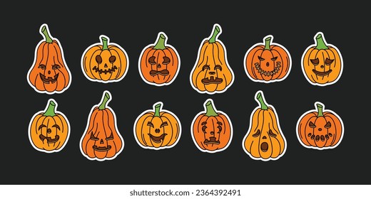 Halloween Pumpkin Faces with different emotions Sticker Collection