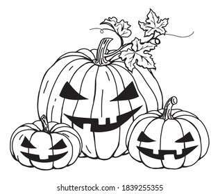 Halloween pumpkin faces drawing vector