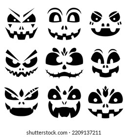 halloween pumpkin faces eyes smile funny character set october design vector illustration 