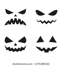 Halloween pumpkin faces icon set. Scary faces silhouettes. Vector illustration.