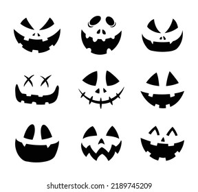 Halloween pumpkin faces icon set. Pumpkin silhouettes smile on white background.