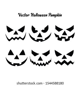 Halloween pumpkin faces icons set. Scary faces isolated on white background. Template for Halloween greeting card poster, brochure or flyer. Vector illustration - Vector