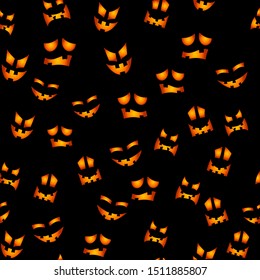 Halloween Pumpkin Faces Seamless Background. Vector