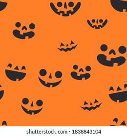 Halloween pumpkin faces seamless pattern. Carved pumpkins texture background.