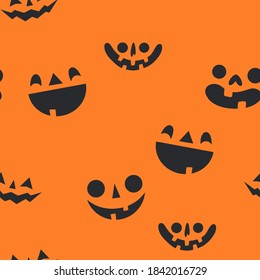 Halloween pumpkin faces seamless pattern. Carved pumpkins texture background.