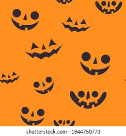 Halloween pumpkin faces seamless pattern. Carved pumpkins texture background.