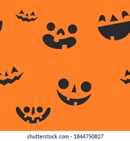 La calabaza de Halloween se enfrenta a un patrón ininterrumpido. Fondo de textura de calabazas talladas.