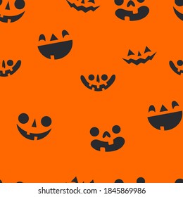 Halloween pumpkin faces seamless pattern. Carved pumpkins texture background.