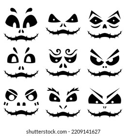 halloween pumpkin faces set design vector illustration