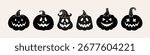 Halloween pumpkin faces set with spooky Jack Lantern  silhouettes. Scary and funny carved icons in vector style. Perfect for stickers, logos, prints, and holiday decorations.