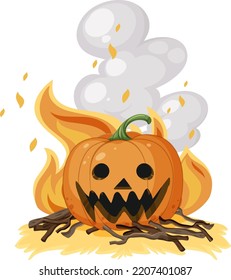 Calabaza de Halloween con ilustración de incendios