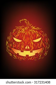 Halloween pumpkin in fire. Vector illustration