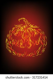 Halloween pumpkin in fire. Vector illustration